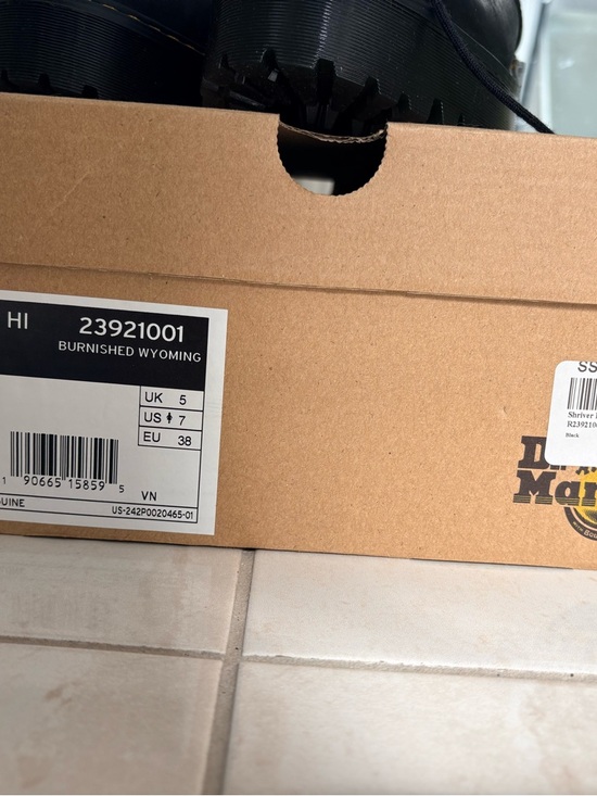 Dr. Martens Shriver HI Black Leather Lace-Up Boots with Yellow Stitching - Picture 3 of 4